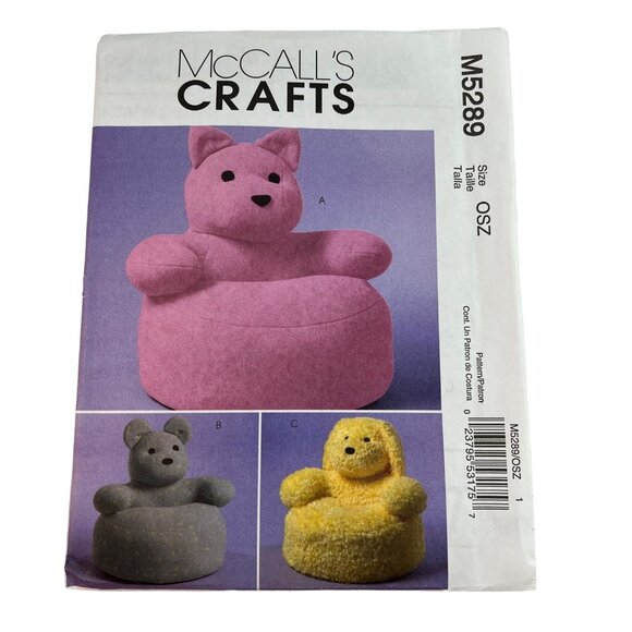 McCalls Crafts Pattern M5289 Toddlers Animal Chairs Kitten Bear Puppy 2006 UNCUT - Picture 1 of 9